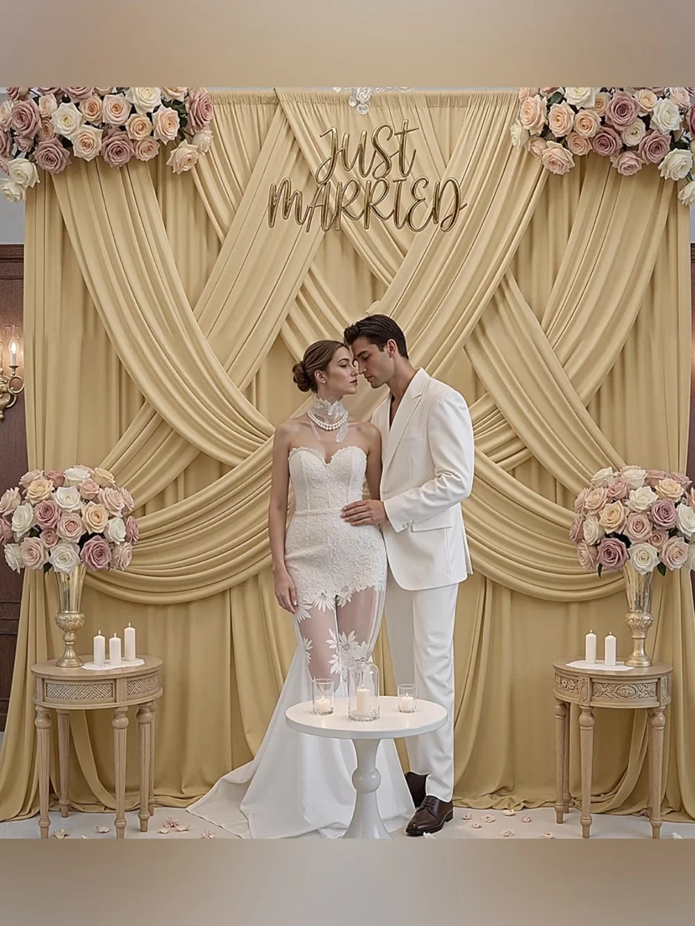 2 (set of 2) Cream, 1 (set of 2) Champagne 5’x10’ Draped Panels Event Backdrop